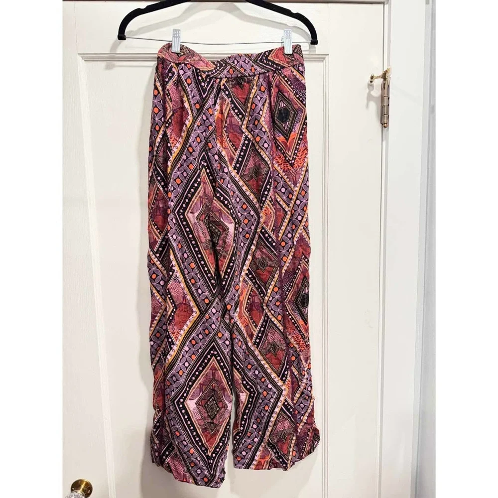 Anthropologie Layla Wide Leg Pull On Pants Size 4 Purple Boho Beachy Summer Crop - Picture 3 of 11